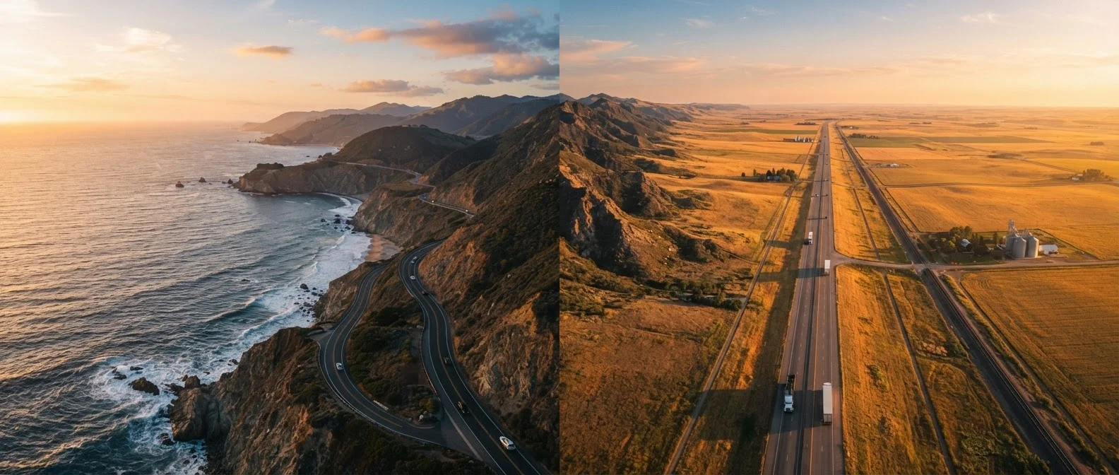 Coastal vs. Interior Drives: Choosing Your American Road Trip Spine